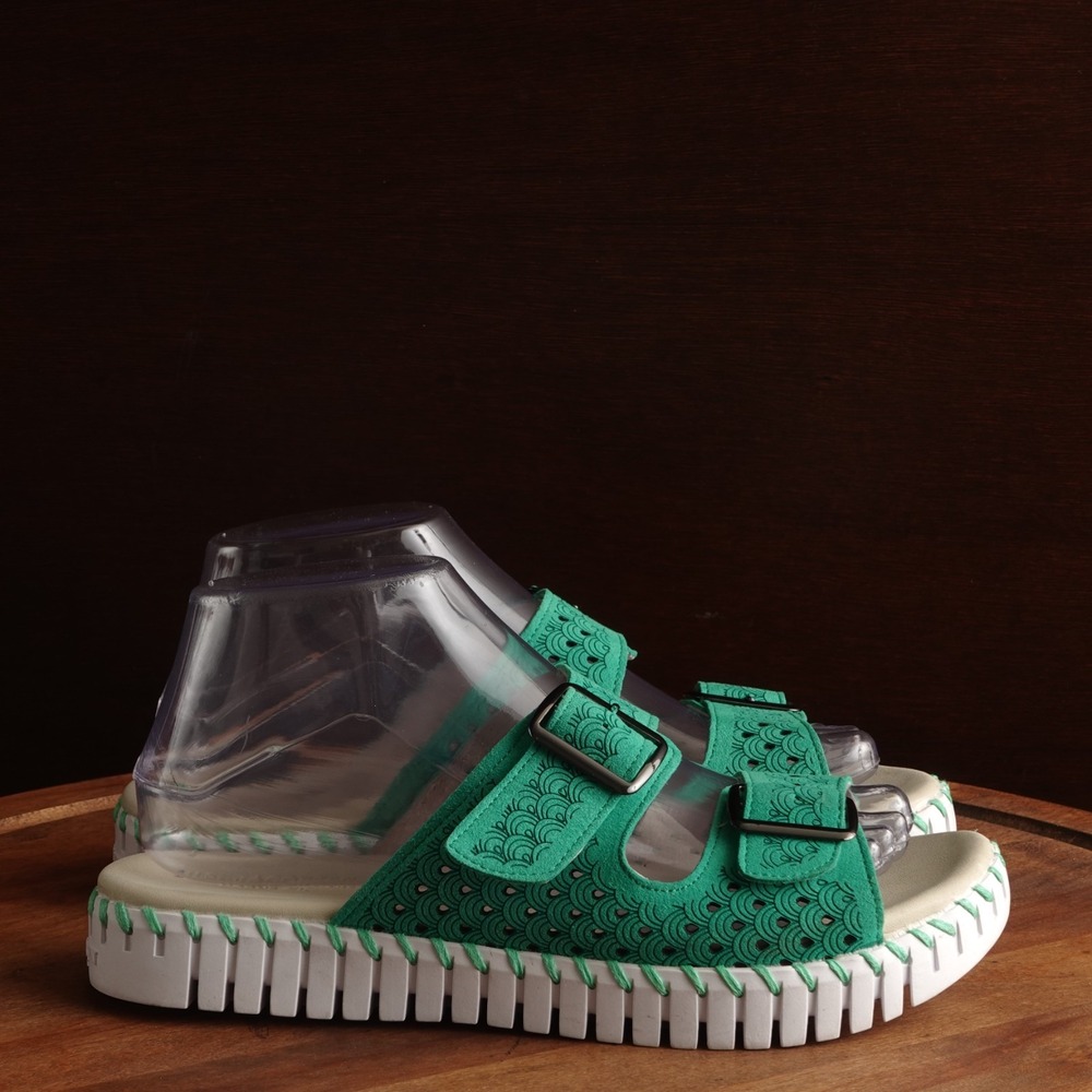 Ilse Jacobsen Sandals WMS SZ EU 39 US 8.5-9 Green Tulip Double Strap Slide Shoes